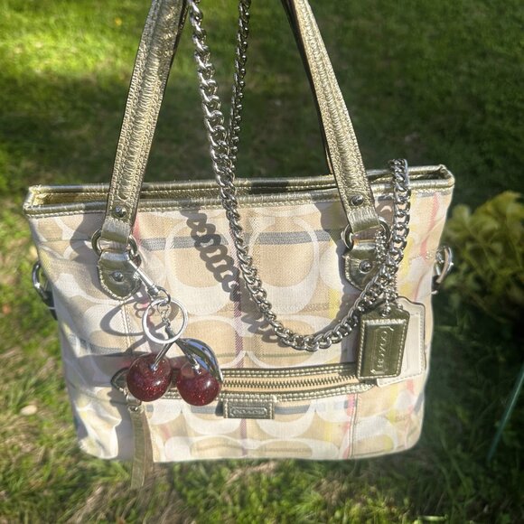 Y2K Coach Poppy Signature Logo Shoulder Bag Purse Handbag Tan RARE - Picture 1 of 16